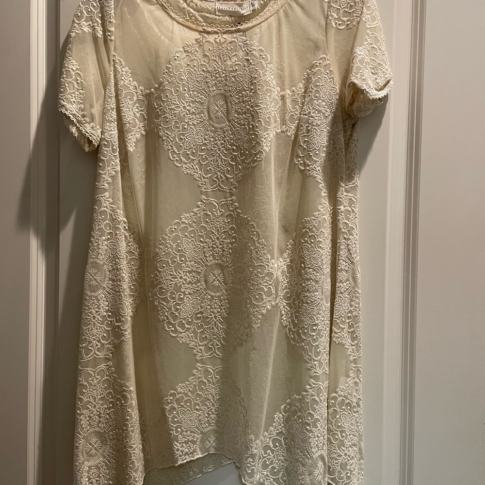 Cream Lace Short Sleeve Dress/Tunic by 4 Love and Liberty, Size S